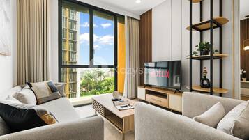 Apartment, 2 Schlafzimmer, Stadtblick | Wohnzimmer | Smart-TV, Netflix, Streaming-Dienste