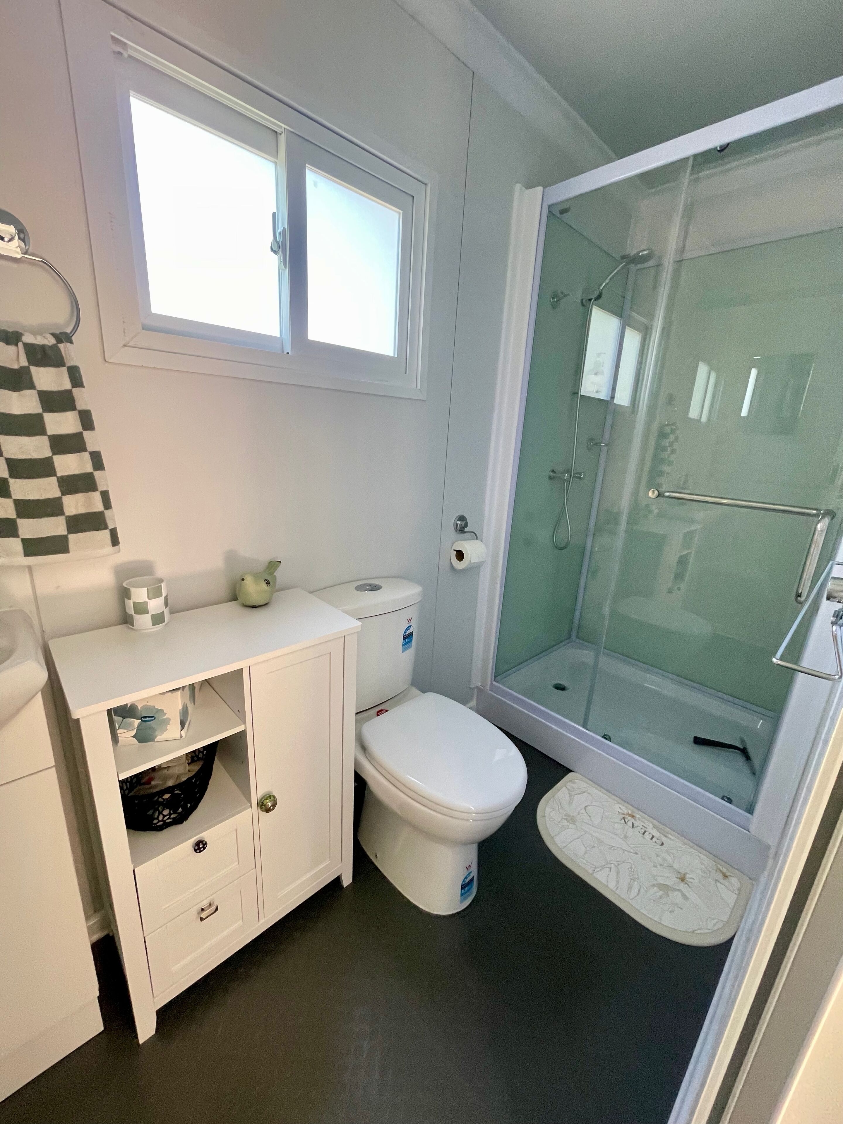 Hiustenkuivaaja, pyyhkeet, saippua, vessapaperi