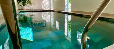Indoor pool, pool umbrellas