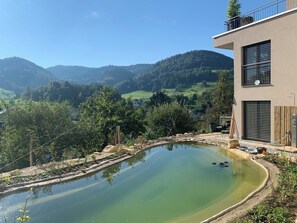Pool - Villa Sonnglück Chez Svanette B&B by the natural swimming pond in the Swiss Hiking Jura (Zullwil)