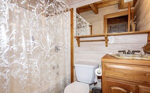 Jetted bath, hair dryer, towels, soap