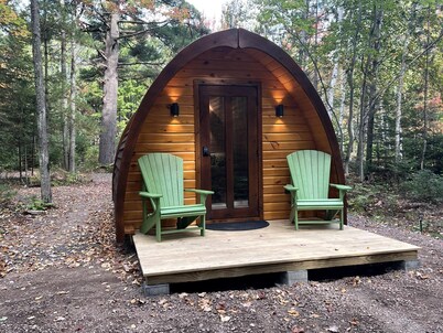 Luxurious White Pine Pod for Two Nestled in the Woods for an Unforgettable Glamping Getaway by Lake Superior in Wisconsin