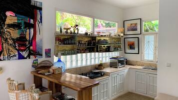 Villa, Patio, Pool View | Private kitchen | Fridge, coffee/tea maker, electric kettle, cookware/dishes/utensils