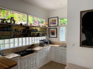 Villa, Patio, Pool View | Private kitchen | Fridge, coffee/tea maker, electric kettle, cookware/dishes/utensils - Tropical Oasis 2 BR Villa Near Beach (Seminyak)