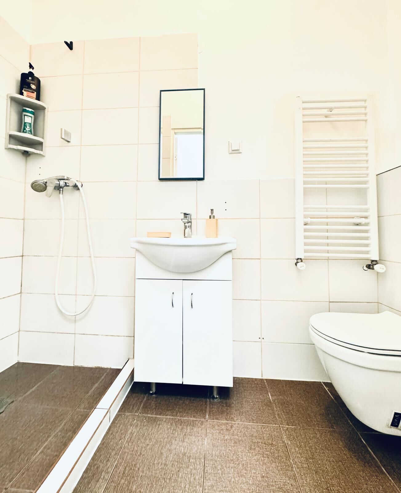 Basic Apartment | Bathroom | Shower, free toiletries, hair dryer, towels