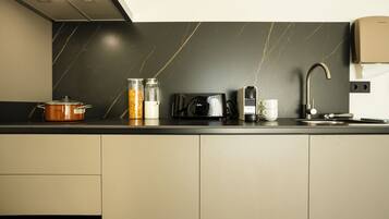 Family Apartment, 2 Bedrooms, Balcony | Private kitchen | Fridge, microwave, stovetop, espresso maker