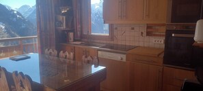 Microwave, oven, stovetop, dishwasher - LES 2 ALPES, comfortable T2 apartment, with private covered parking space, at the foot of the slopes (Les Deux Alpes)