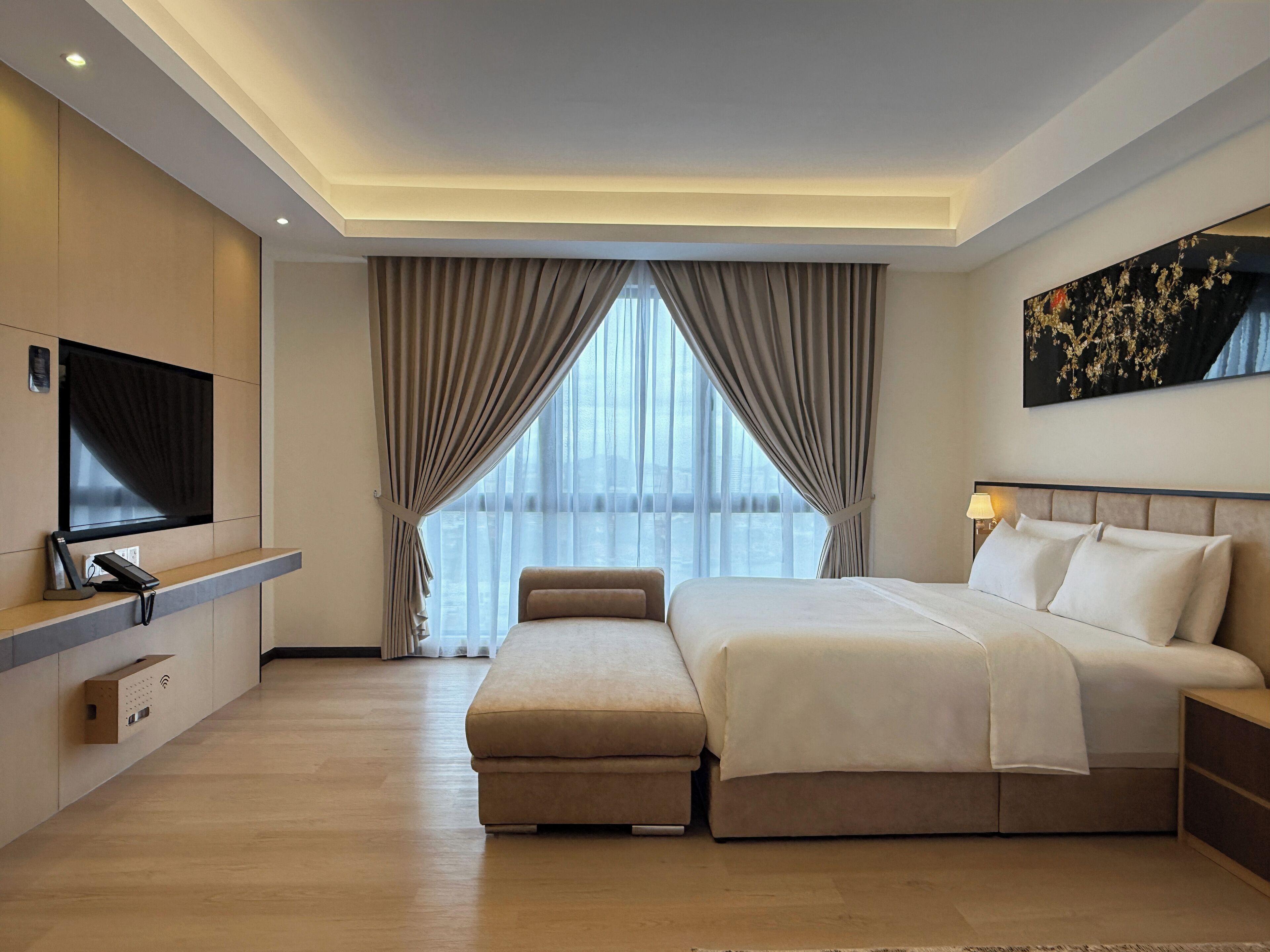 Blackout curtains, iron/ironing board, free WiFi, bed sheets