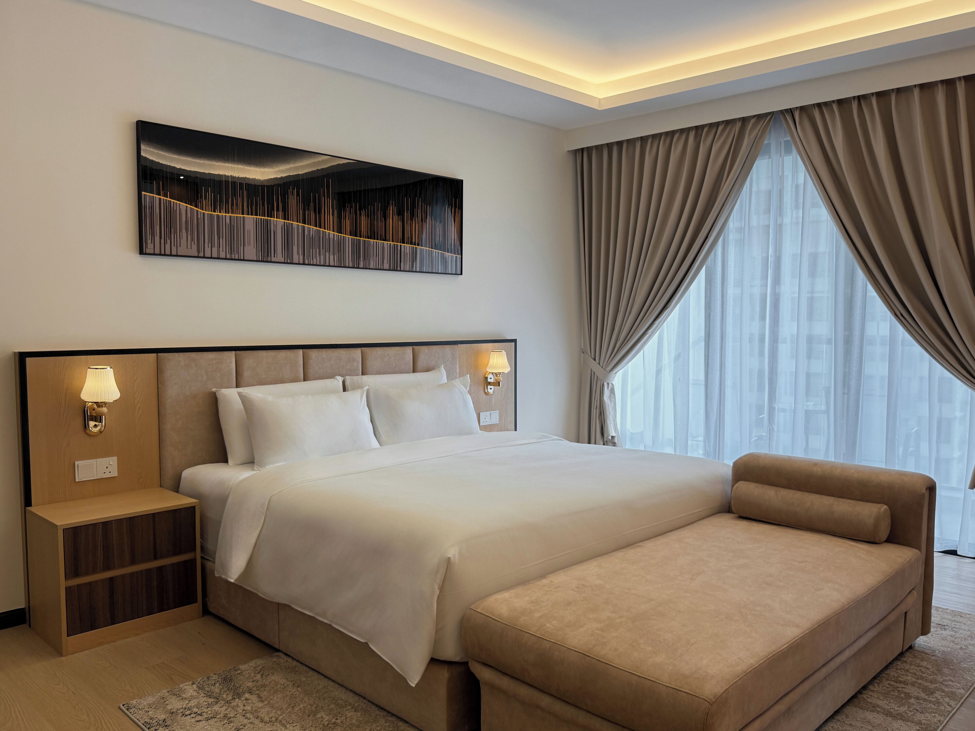 Blackout curtains, iron/ironing board, free WiFi, bed sheets