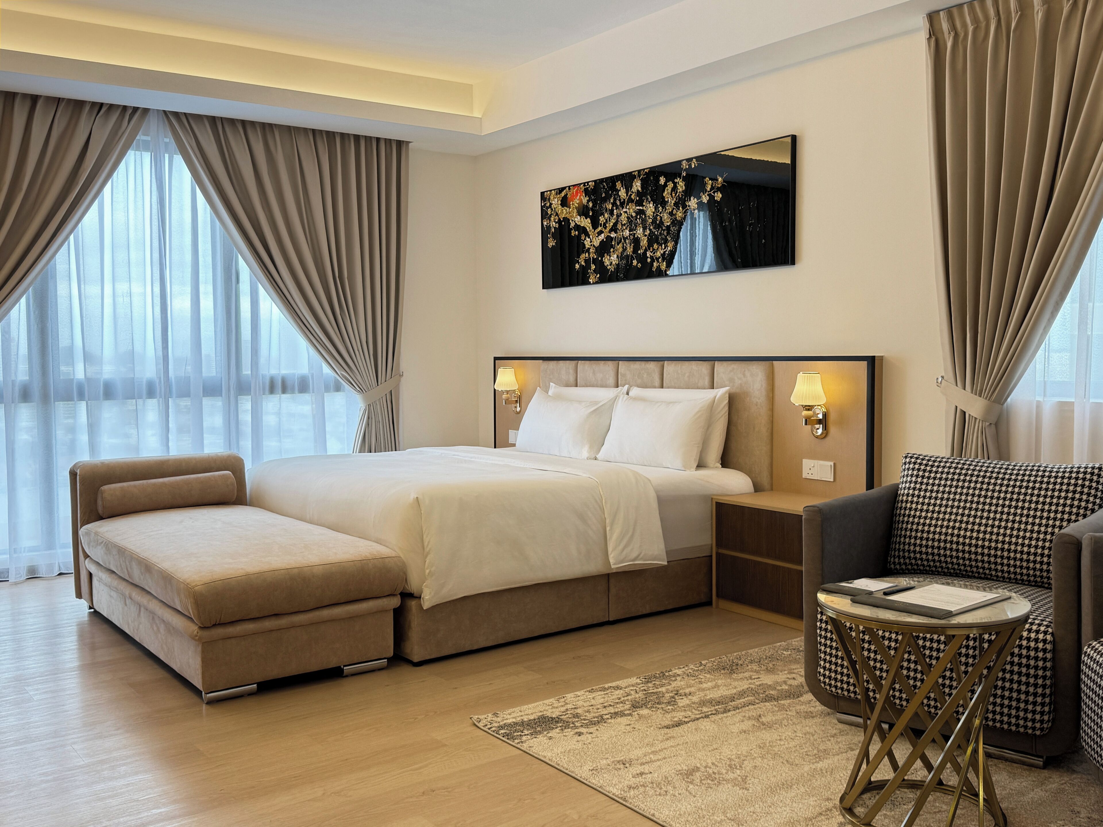 Blackout curtains, iron/ironing board, free WiFi, bed sheets