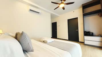 Blackout curtains, iron/ironing board, free WiFi, bed sheets