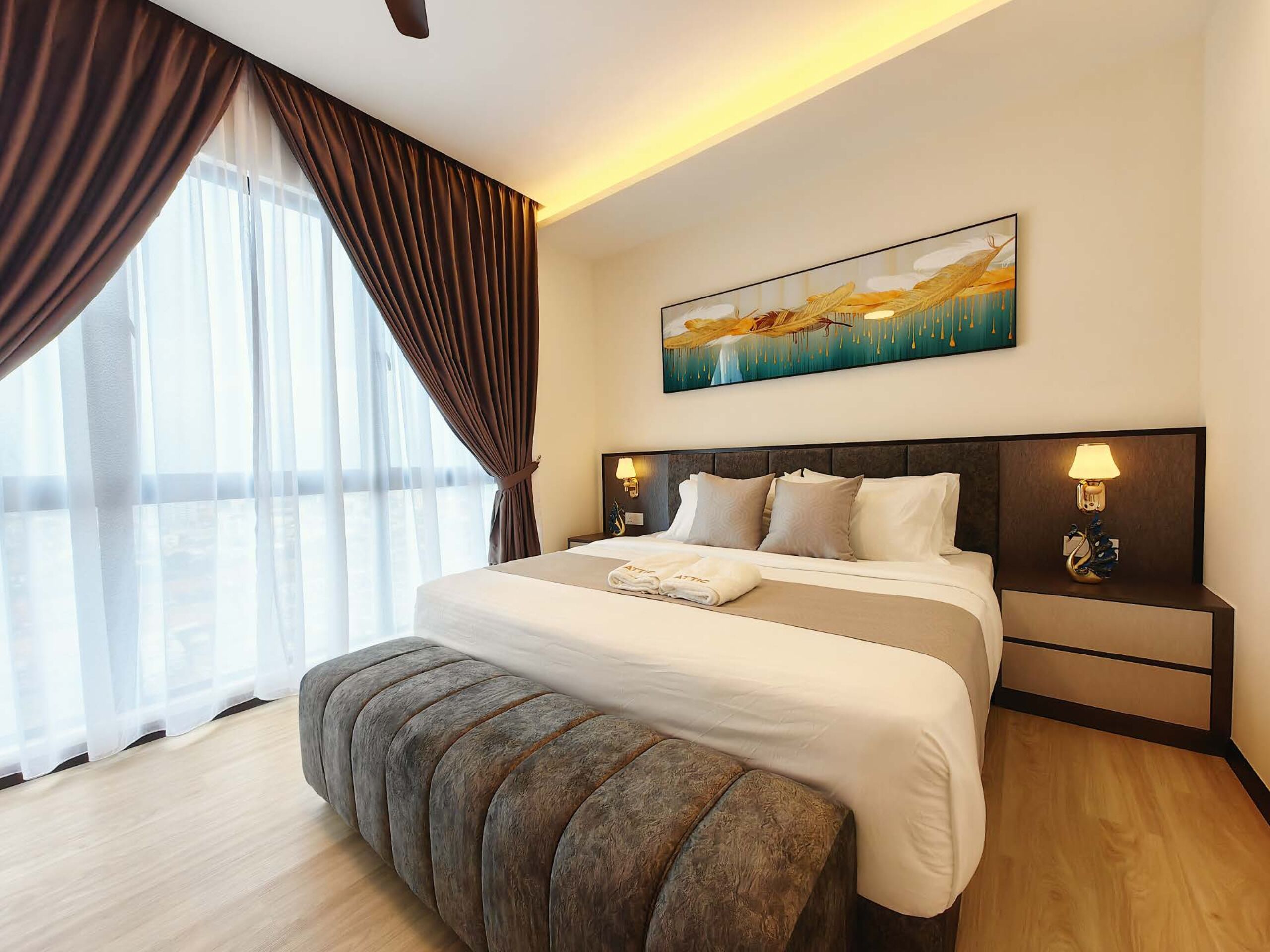 Blackout curtains, iron/ironing board, free WiFi, bed sheets