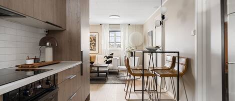 Dishwasher, coffee/tea maker, cookware/dishes/utensils, spices