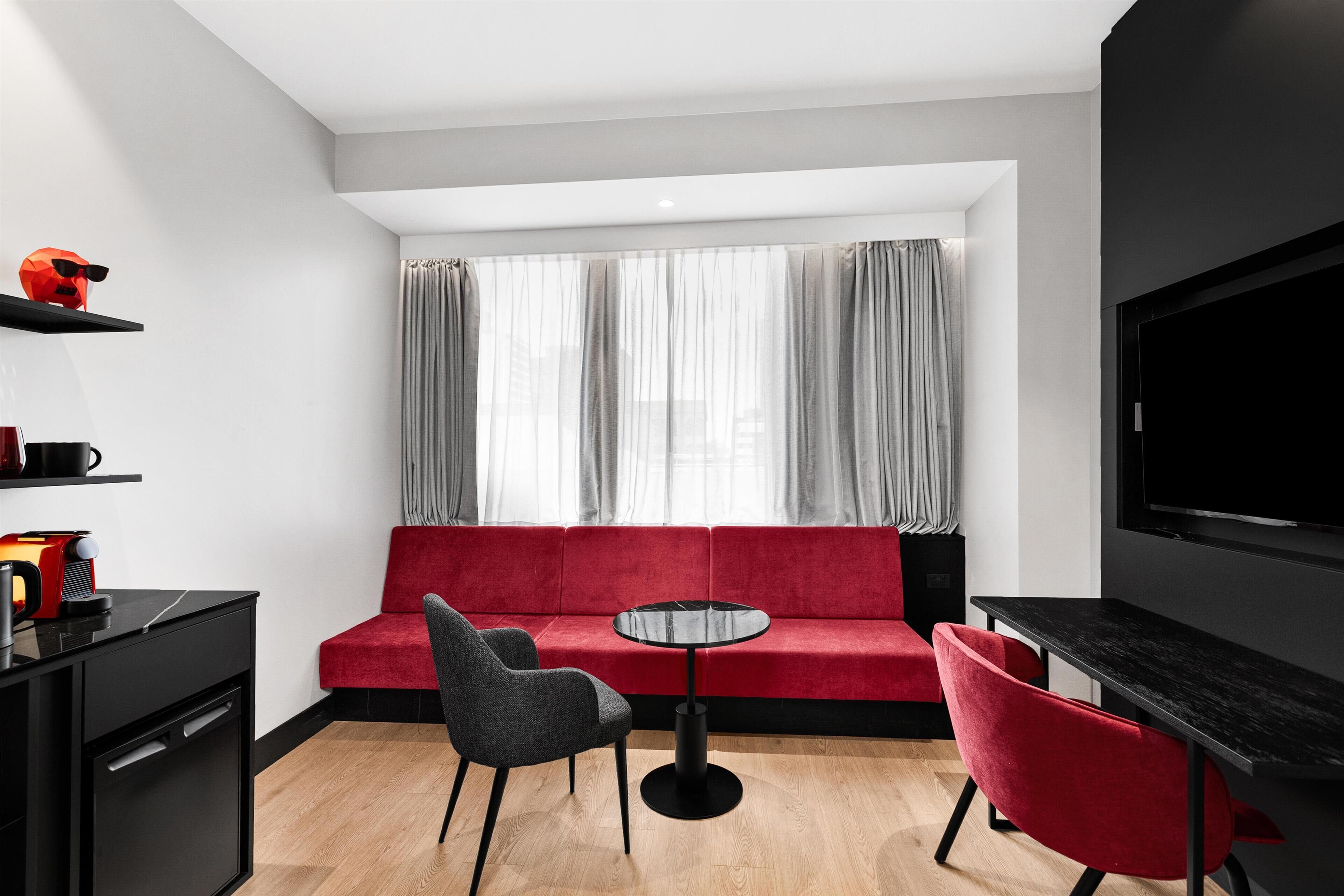 In-room safe, laptop workspace, blackout curtains, soundproofing