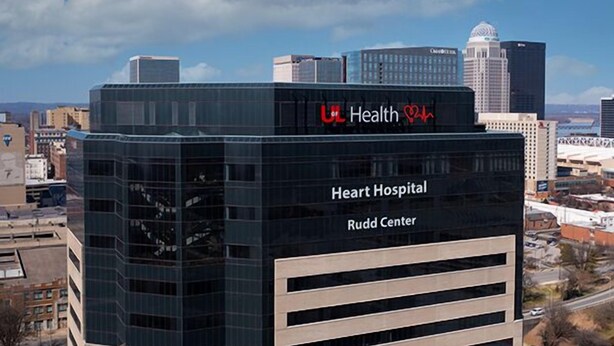 A modern building with a sign reading "UL Health Heart Hospital Rudd Center". - Cozy Louisville Gem Mins from U of L Hospital & Downtown (Louisville)