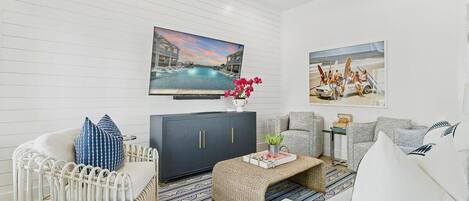Smart TV, DVD player, books, video library
