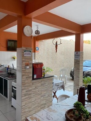 Mini-fridge, microwave, stovetop, cookware/dishes/utensils