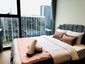Grand Suite, 1 Bedroom, Club Lounge Access, City View | Egyptian cotton sheets, premium bedding, down comforters - Miso Luxstay Ha Do Centrosa Residence (Hoa Hung)