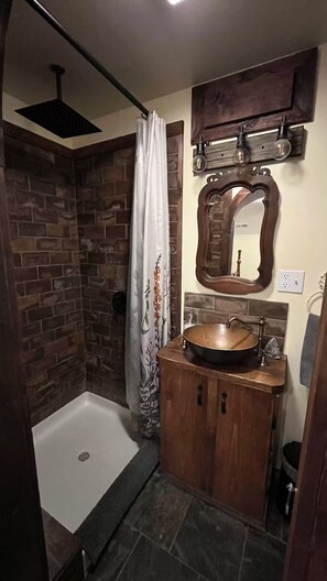 Shower, hair dryer, soap