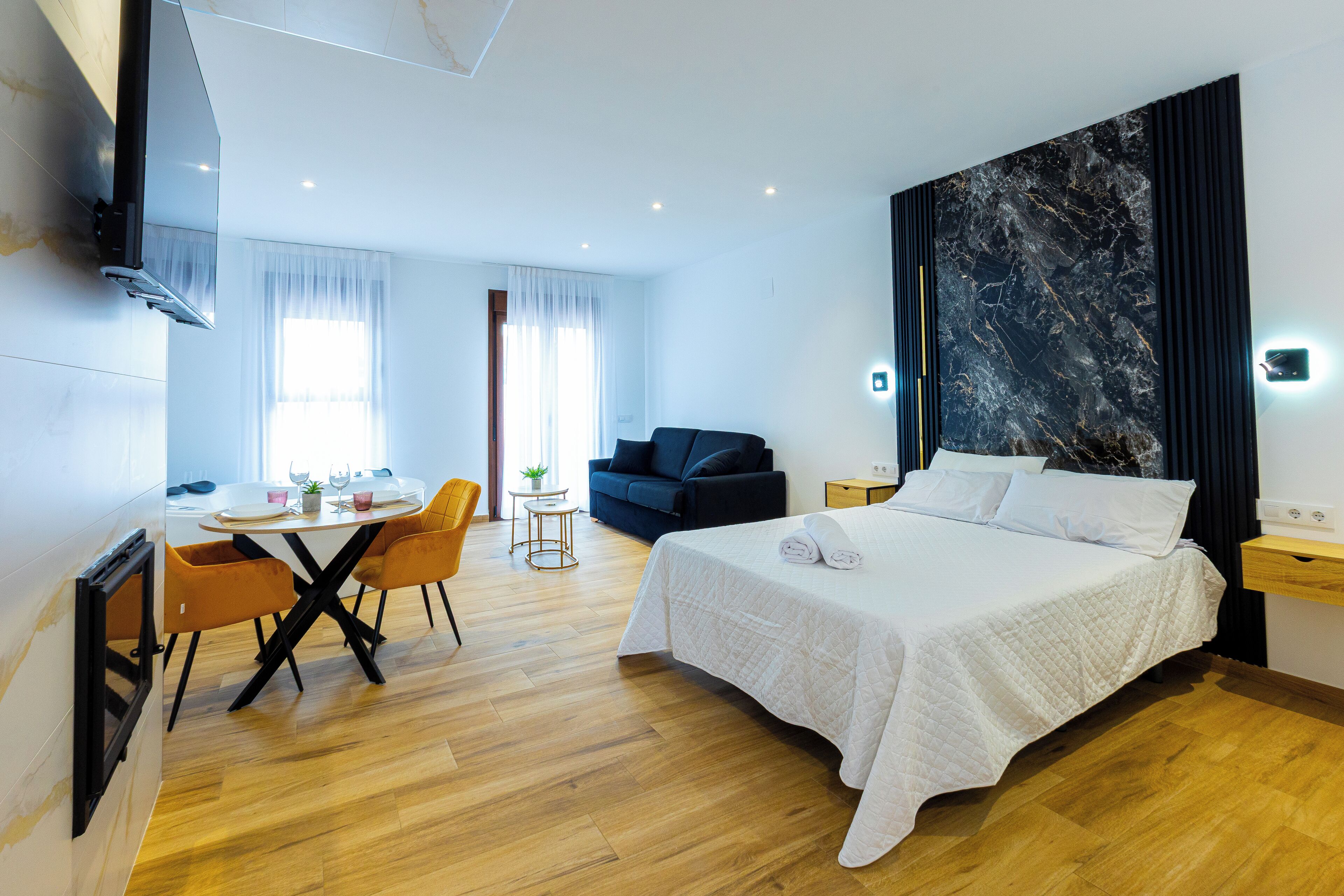 Premium bedding, down duvets, Select Comfort beds, desk