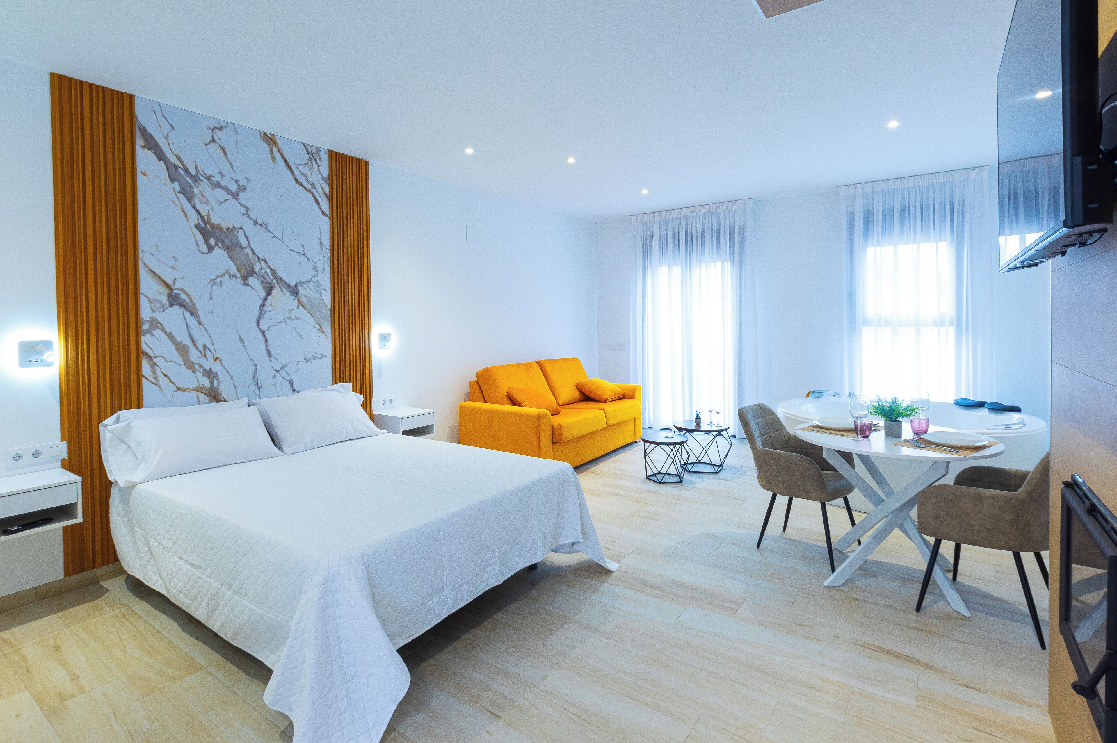 Premium bedding, down duvets, Select Comfort beds, desk