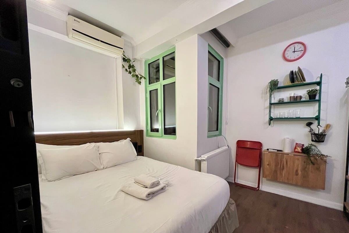 Desk, laptop workspace, blackout curtains, soundproofing