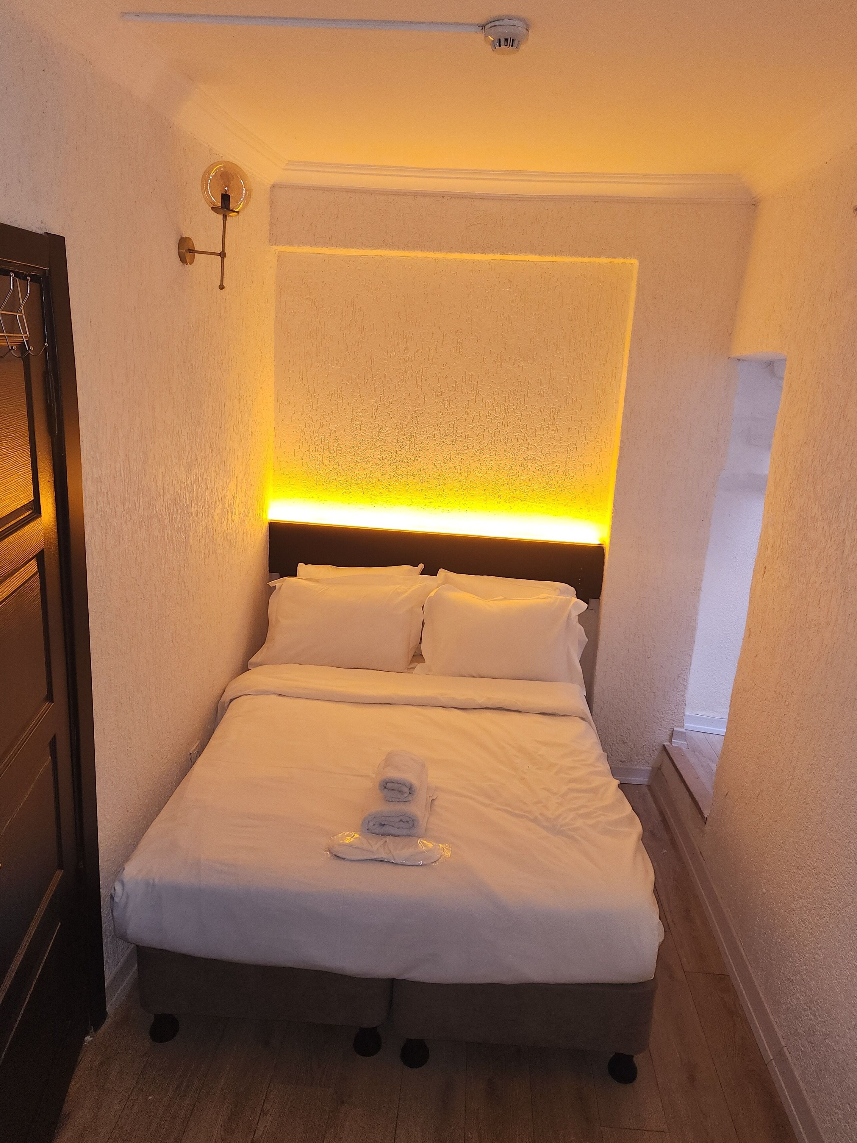 Desk, laptop workspace, blackout drapes, soundproofing