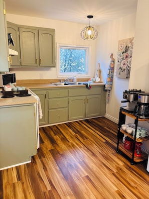 Frigorífico, microondas, horno y placa de cocina