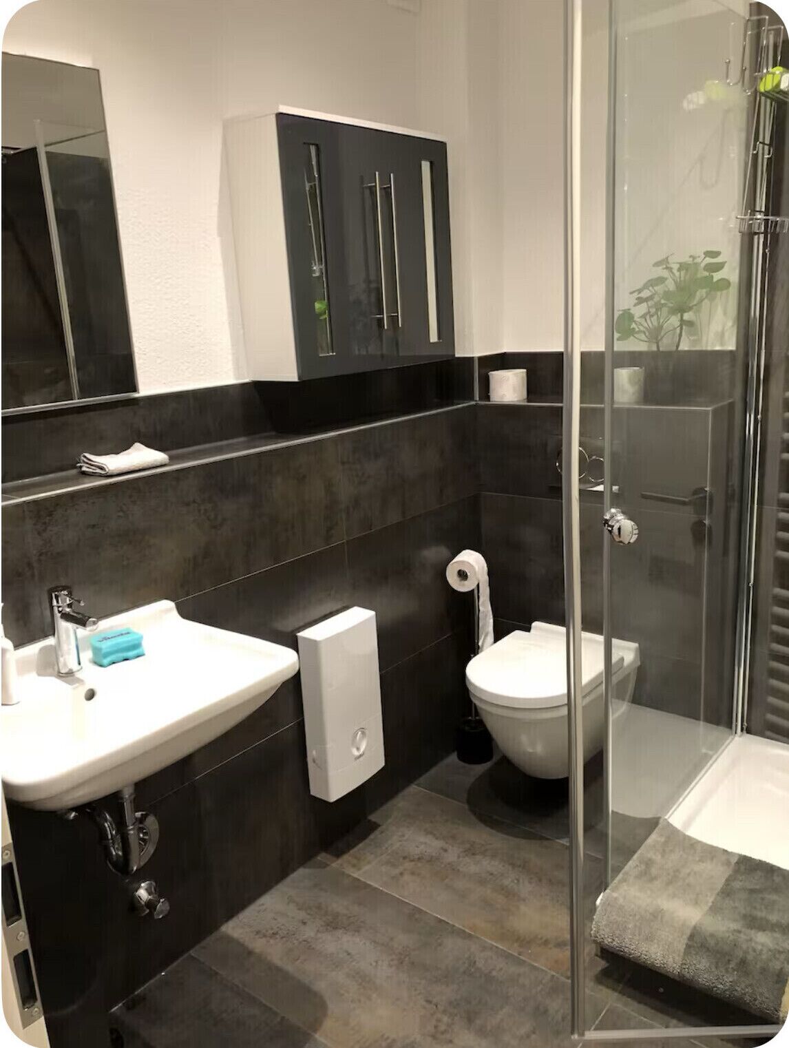 Dusj, hårføner, håndklær og såpe