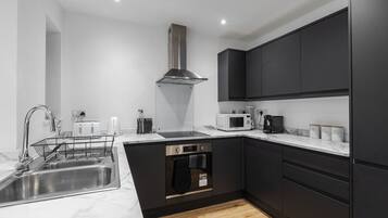 Fridge, microwave, oven, dishwasher