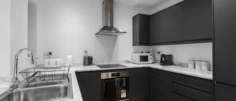 Fridge, microwave, oven, dishwasher