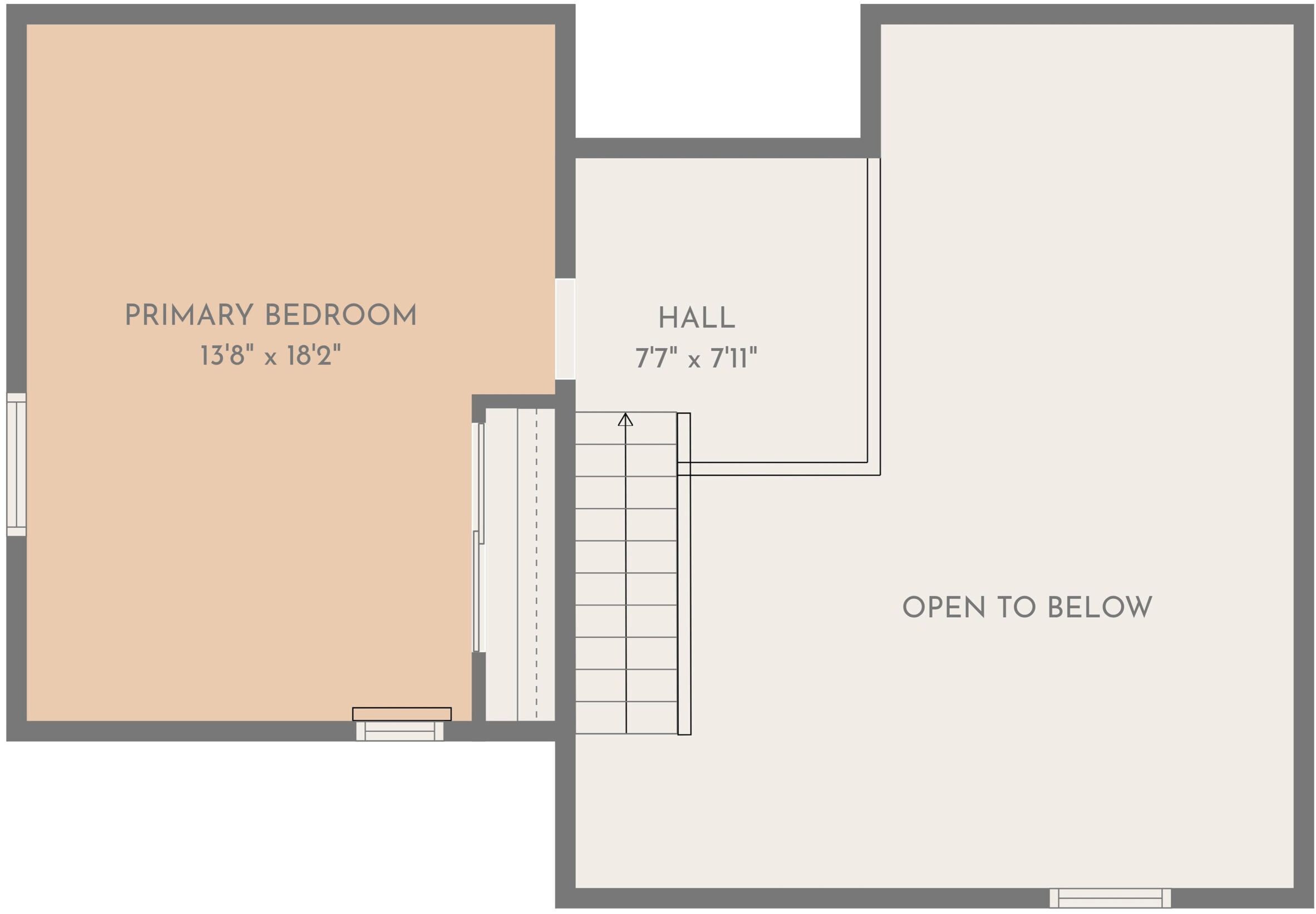 Plano de planta que muestra un dormitorio principal de 4,1 x 5,5 metros, un vestíbulo de 2,3 x 2,4 metros, y un espacio abierto en la parte inferior.