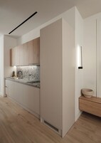 Suíte luxo | Cozinha privada | Geladeira grande, cooktop, máquina de café expresso, cafeteira/chaleira