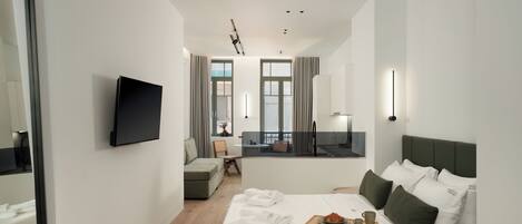 Lakens van Egyptisch katoen, luxe beddengoed, een kluis op de kamer