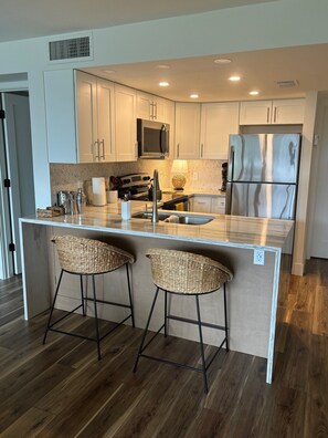Fridge, microwave, oven, stovetop - Midnight Cove II 311F- Dreamy Beach Condo! (Siesta Key)