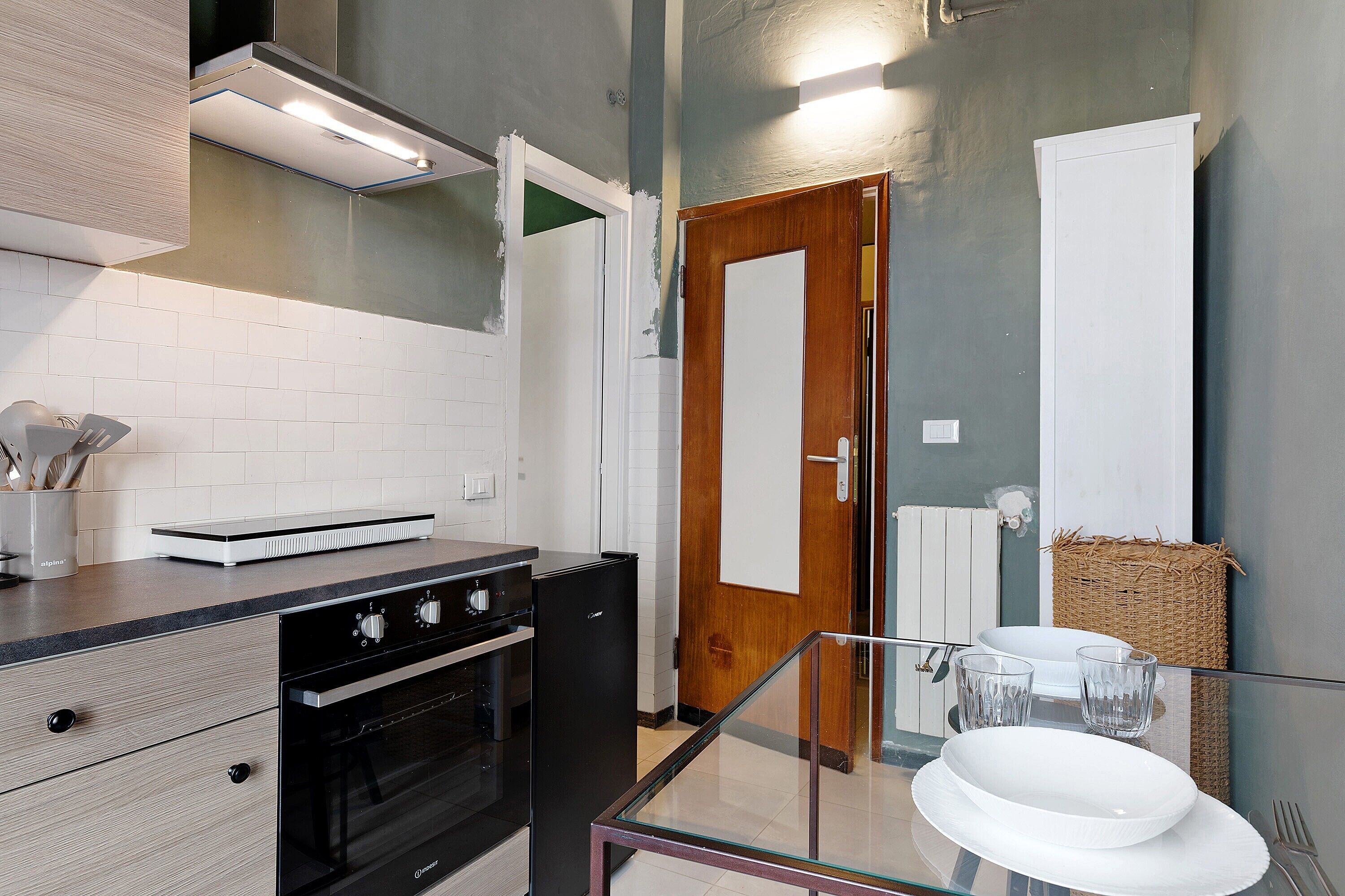 Fridge, stovetop, cookware/dishes/utensils