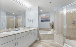 Hair dryer, towels, soap, toilet paper - Bright & Stylish Condo Near Everything! (Panama City Beach)