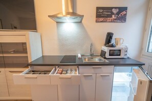 Fridge, microwave, stovetop, cookware/dishes/utensils - Modern studio Koblenz - with kitchen & WLAN (Koblenz)