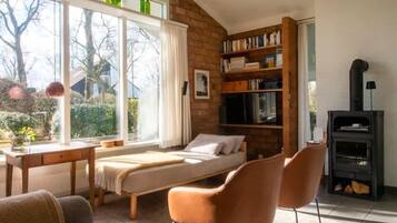 Télévision, cheminée, espaces bureaux