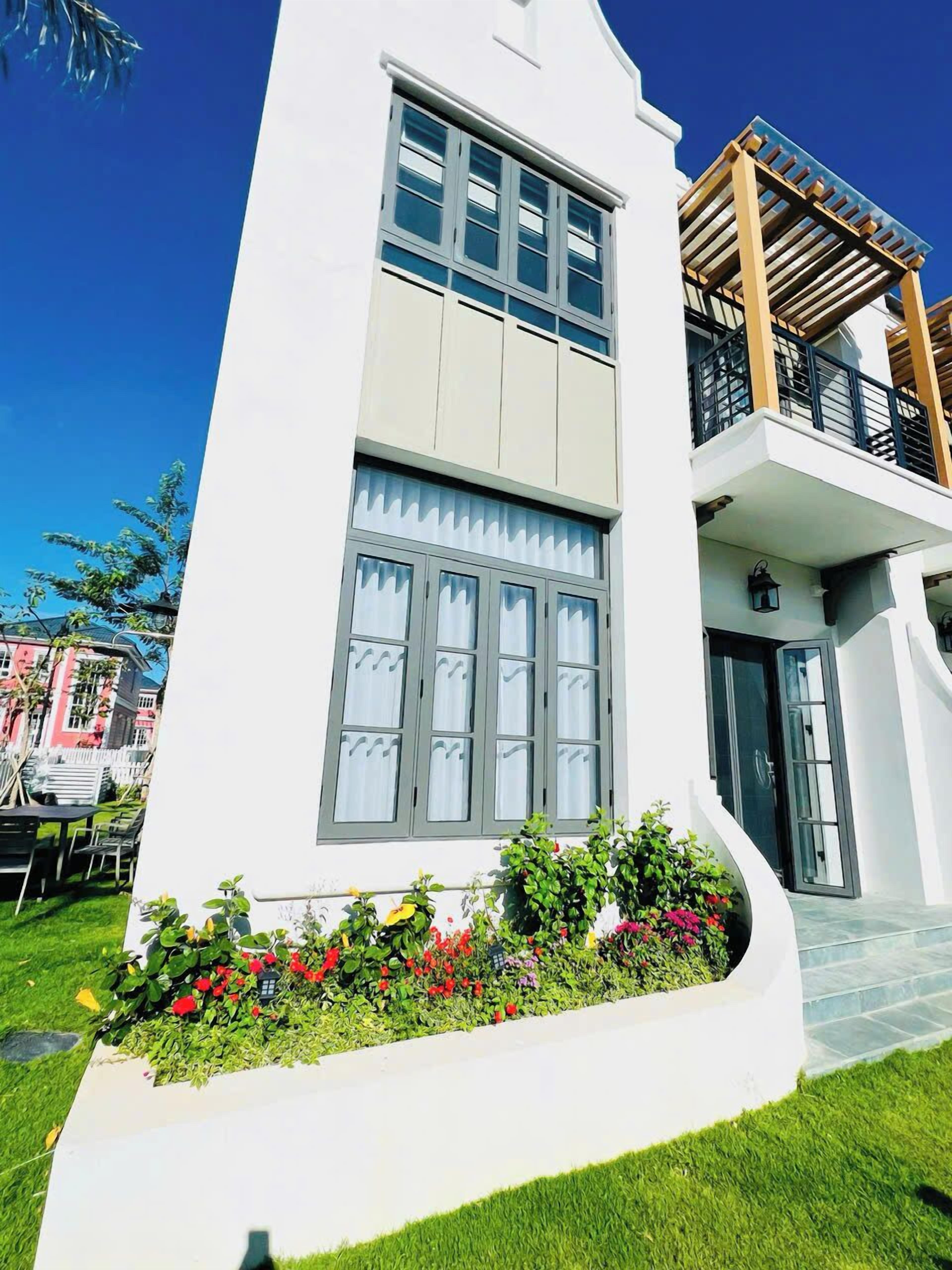 Desk, laptop workspace, blackout curtains, iron/ironing board