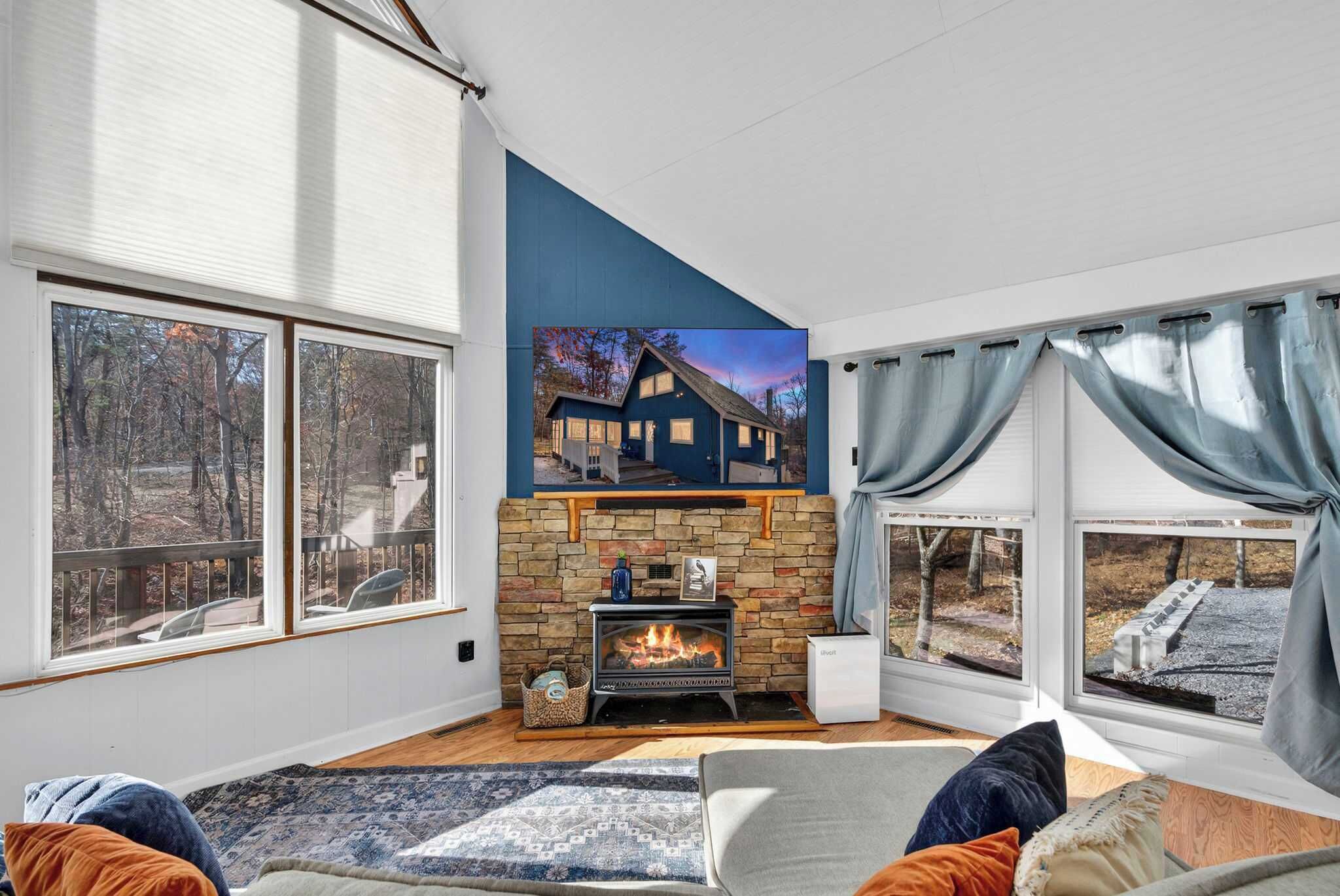 TV, fireplace