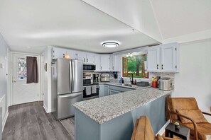 Fridge, microwave, oven, stovetop - Dog-Friendly Chalet in The Woods Resort w/ Fire Pit (Hedgesville)