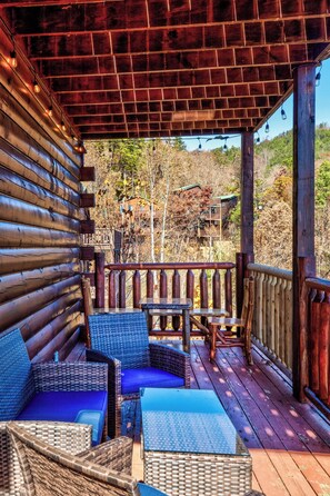 Terrace/patio - Luxury Cabin w/ Panoramic Views • Hot Tub • Game Room • Near Dollywood (Sevierville)