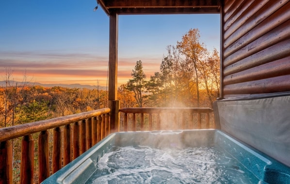 Outdoor spa tub - Luxury Cabin w/ Panoramic Views • Hot Tub • Game Room • Near Dollywood (Sevierville)