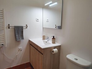 Regadera, secadora de cabello, toallas, jabón