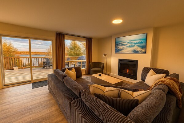 Smart TV, fireplace, ping pong