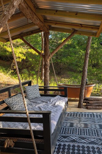Safari tent with full bath in the North Texas woods