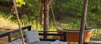 Safari tent with full bath in the North Texas woods