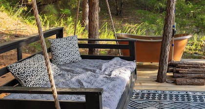 Safari tent with full bath in the North Texas woods