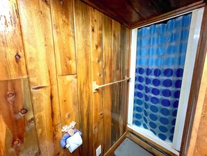 Hair dryer, towels, toilet paper